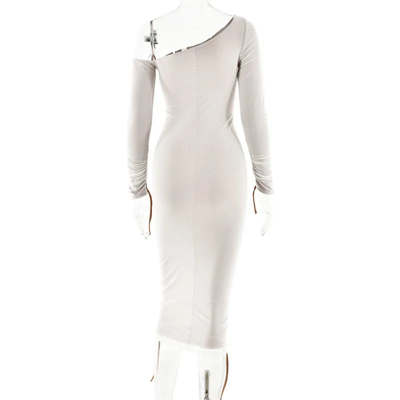 שמלת מידי כיווצים קו צוואר משופע - LOV