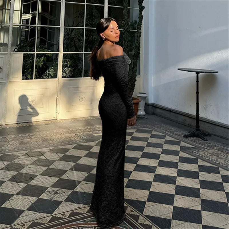 שמלת מקסי תחרה כתפיים חשופות - איליה