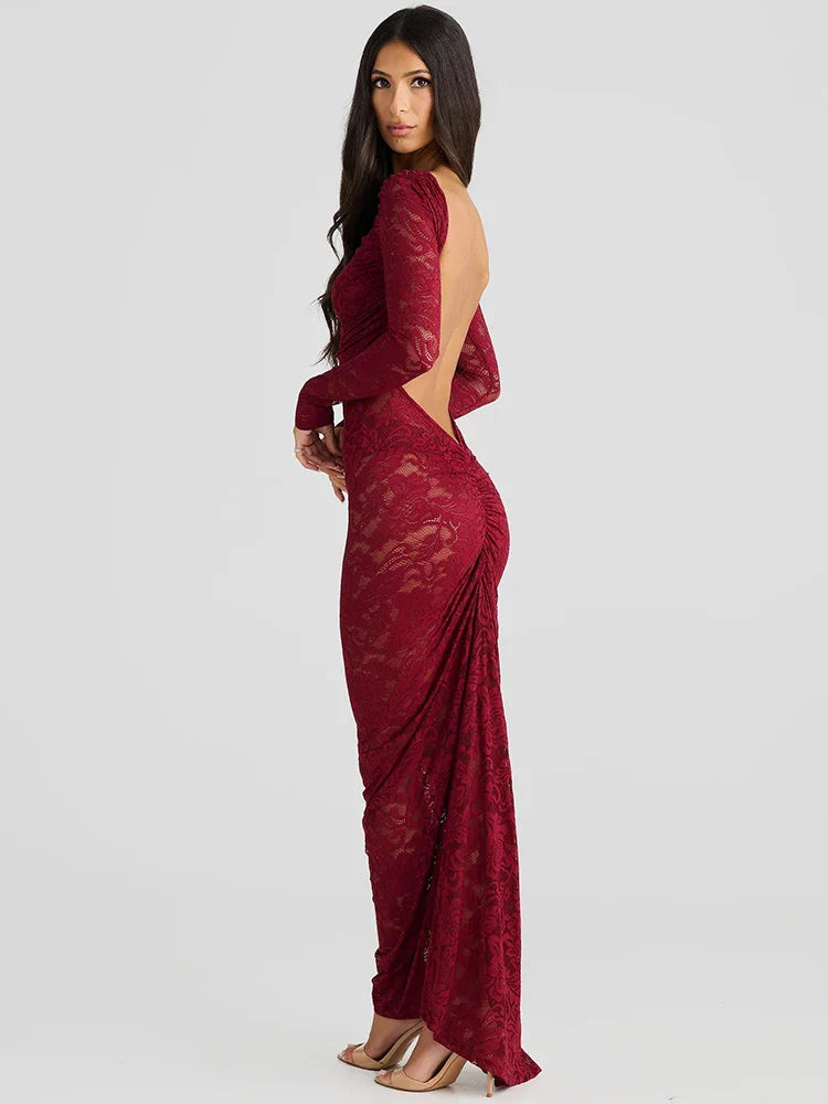 שמלת מקסי תחרה שקופה גב פתוח - קורליין