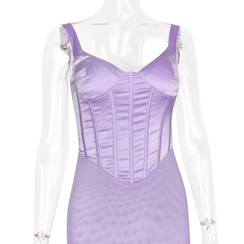 שמלת מקסי רשת בעיצוב מחוך סאטן - Mariam