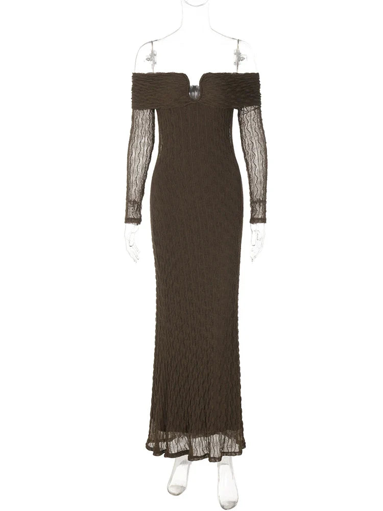 שמלת מקסי כתפיים חשופות בד בעיטור איורים - איידה