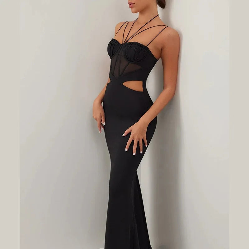 שמלת ערב מקסי בעיטור חיתוכים כיווצים וקשירות - אריקה