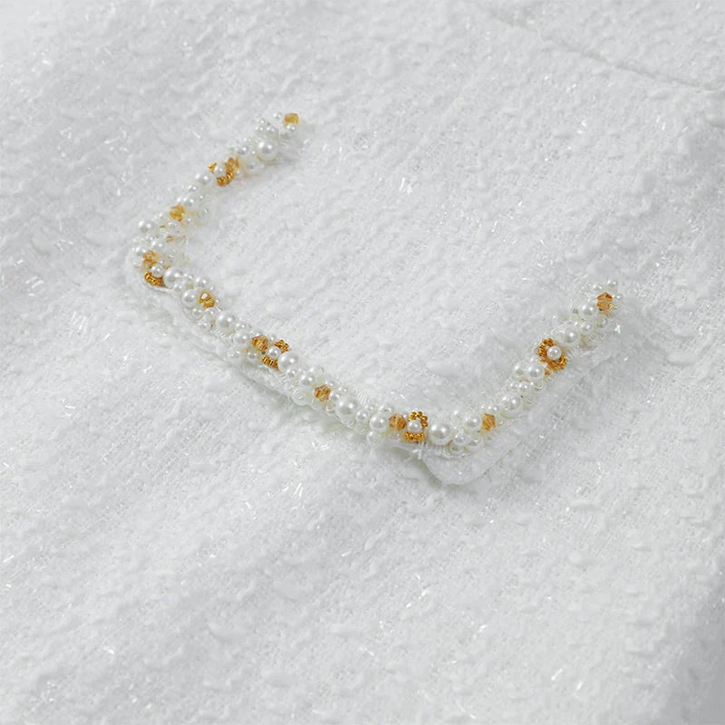 שמלת מיני אלגנטית שרוול קצר/ארוך סגנון מחויט בד ארוג בעיטור נצנצים ופנינים - Lucia