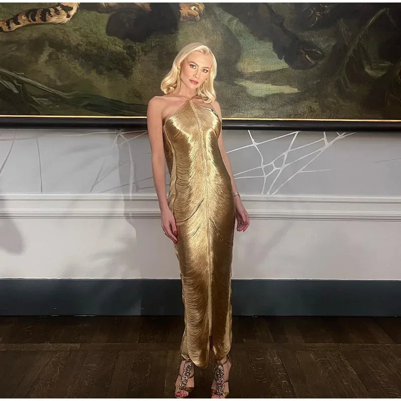 שמלת מקסי חוטים מבריקים גב פתוח - Ashley