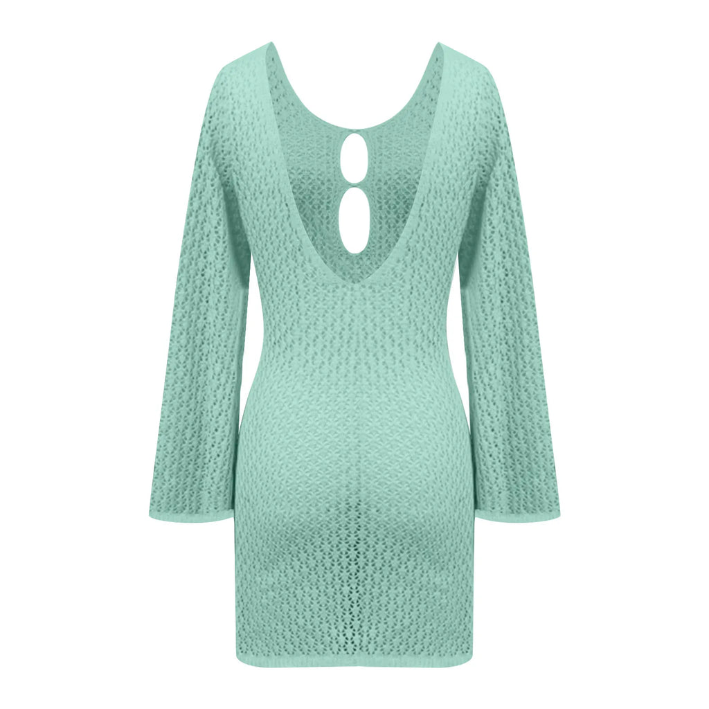 שמלת מיני חוף סרוגה גב פתוח  - Keira