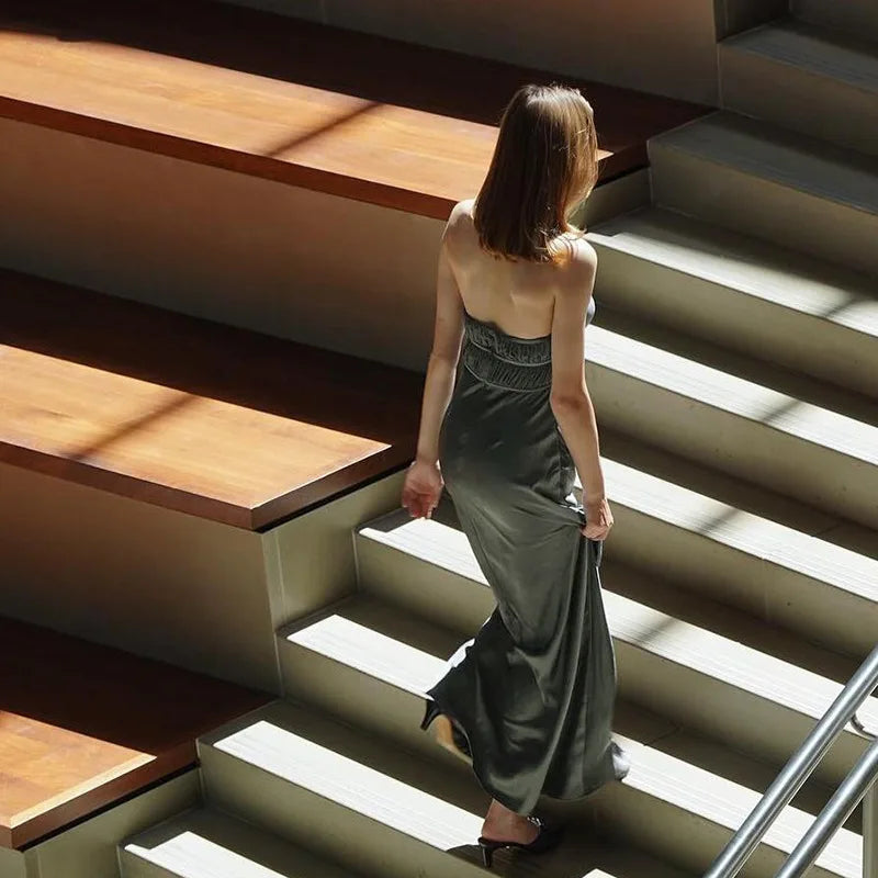 שמלת מקסי חלק תחתון סאטן - NAYA