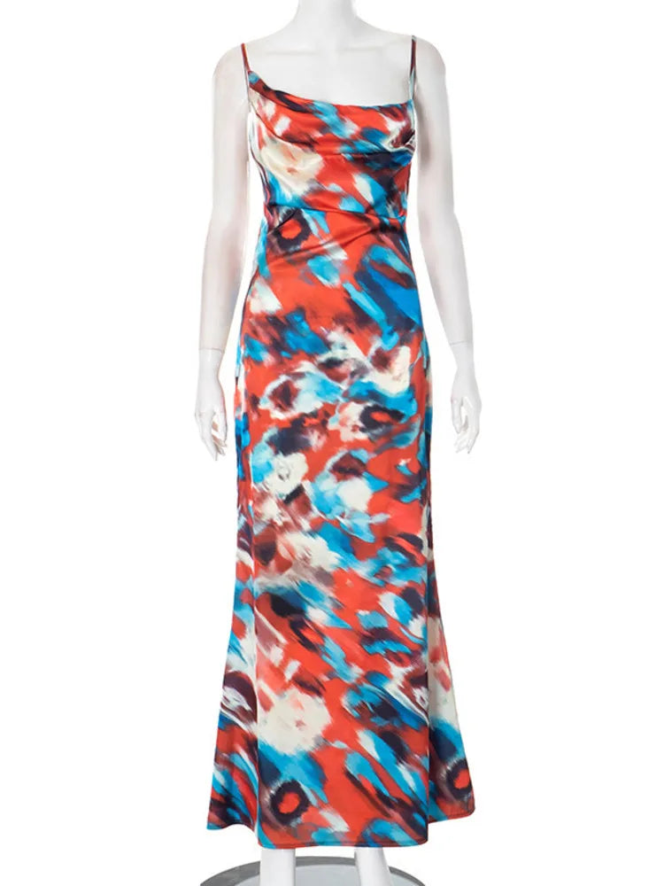 שמלת מקסי סאטן בעיצוב צבעוני - Skylar