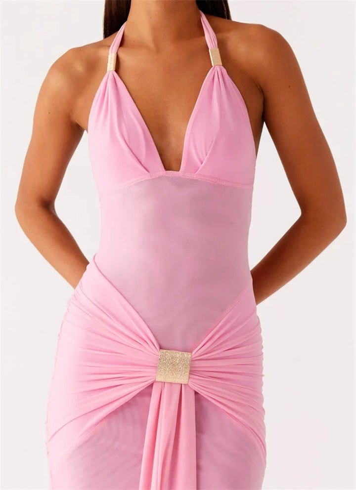 Maxi dress with a buckle design and open back - Tzahala