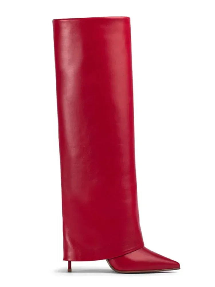 מגפי עקב שפיץ עור אמיתי / דמוי עור גבוהים - Amaya