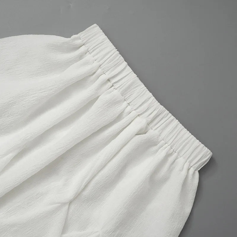 סט שני חלקים פשתן טופ סטרפלס קשירה וחצאית מיני מלמלה - לולה