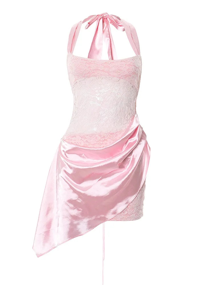 שמלת מיני סאטן בעיטור תחרה - יובליה