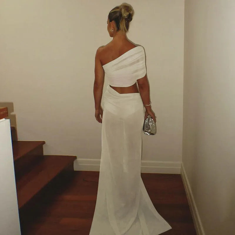 שמלת מקסי שיפון בעיצוב אסימטרי ופתח - שי לין