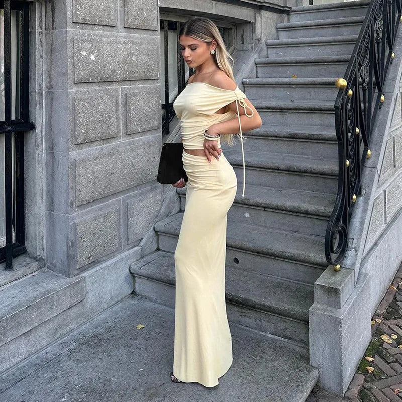 סט שני חלקים חצאית מקסי וחולצת כתפיים חשופות - ינאי