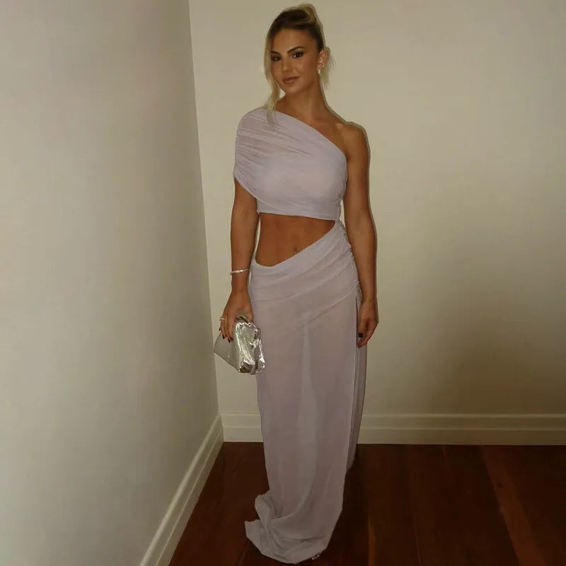 שמלת מקסי שיפון בעיצוב אסימטרי ופתח - שי לין