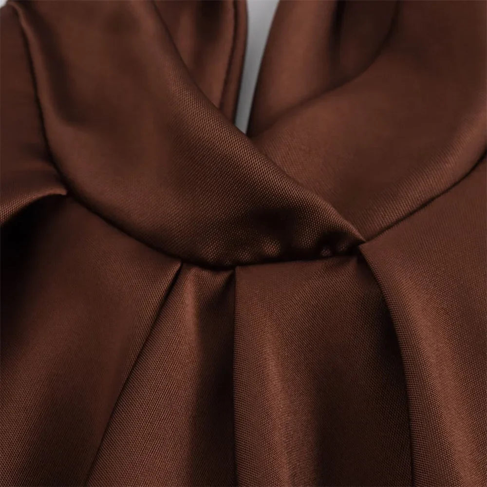 שמלת מקסי סאטן קולר גב פתוח - NURA