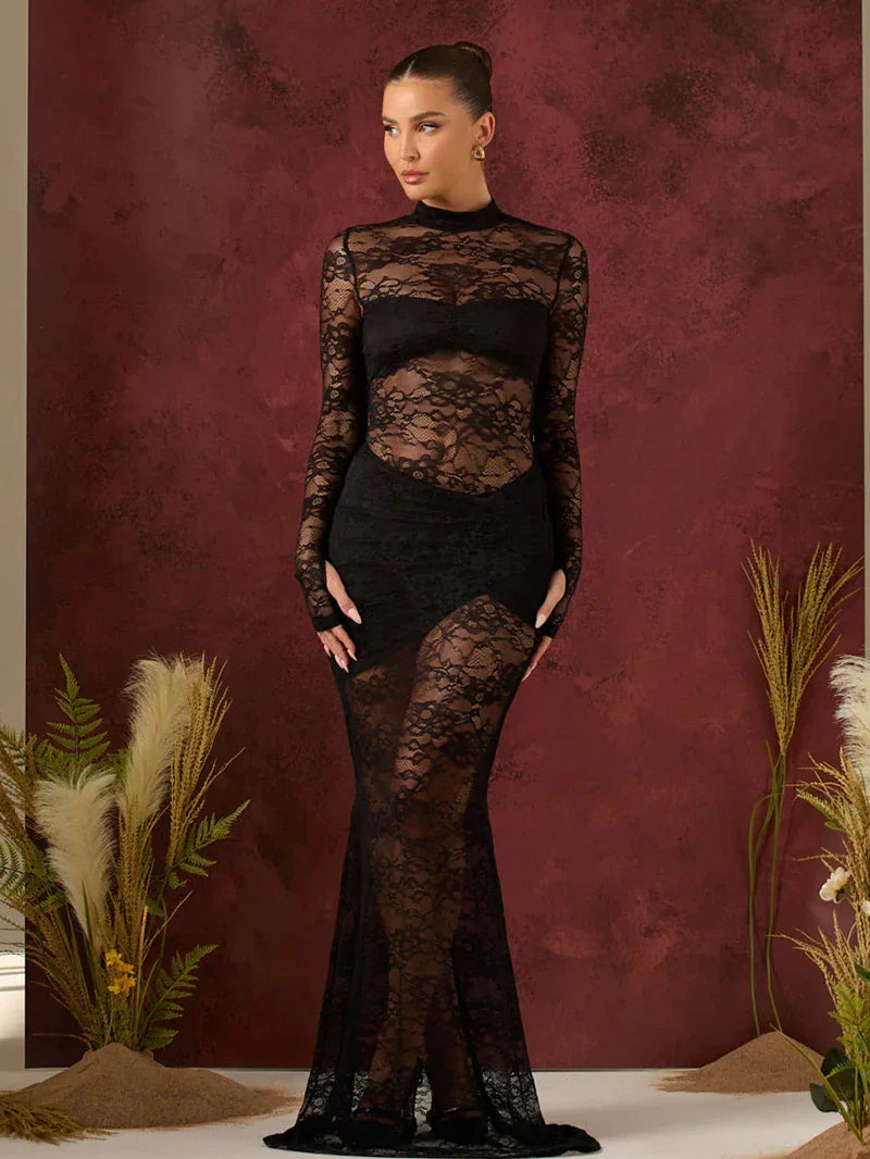 סט שני חלקים תחרה בגד גוף וחצאית מקסי - אנג'ליקה