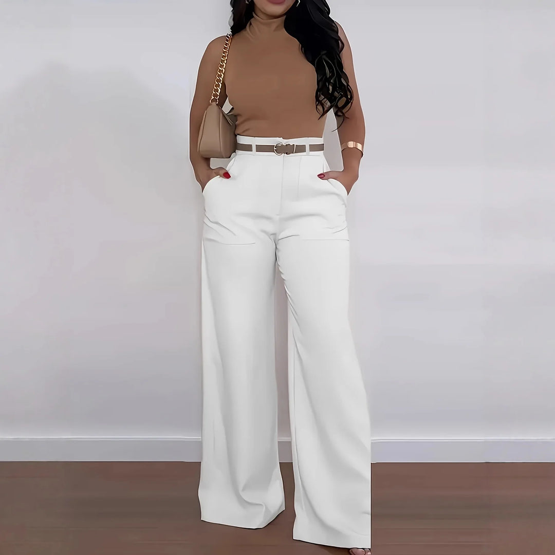High-waisted wide-leg pants, tailored style 