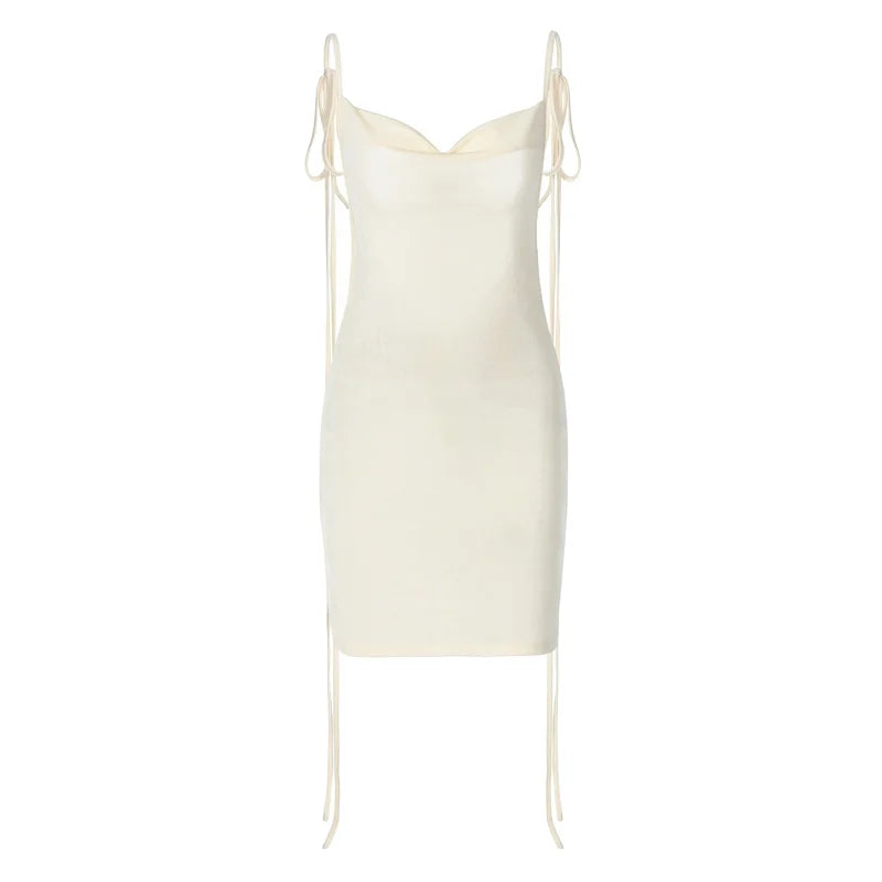 שמלת מיני סרוגה קשירה בכתפיות - אגם