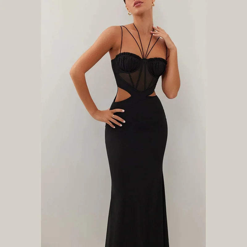 שמלת ערב מקסי בעיטור חיתוכים כיווצים וקשירות - אריקה