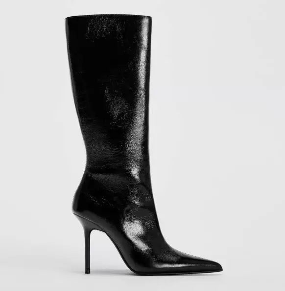 מגפי עקב שפיץ גבוהים דמוי עור - Juliette