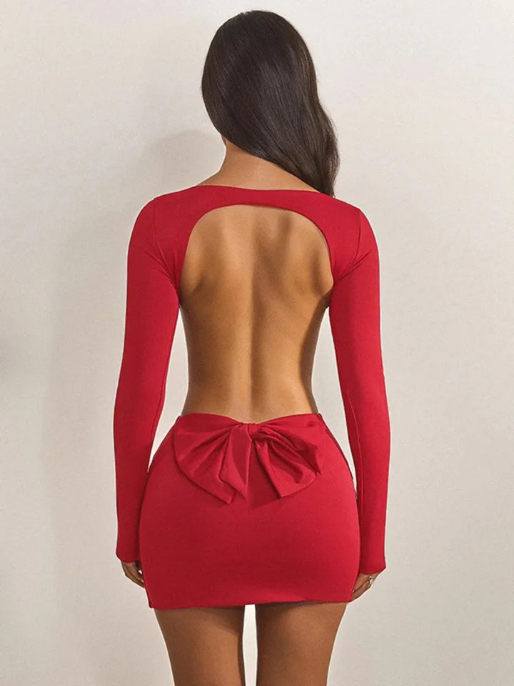 Open back mini dress with bow tie design - ORIN