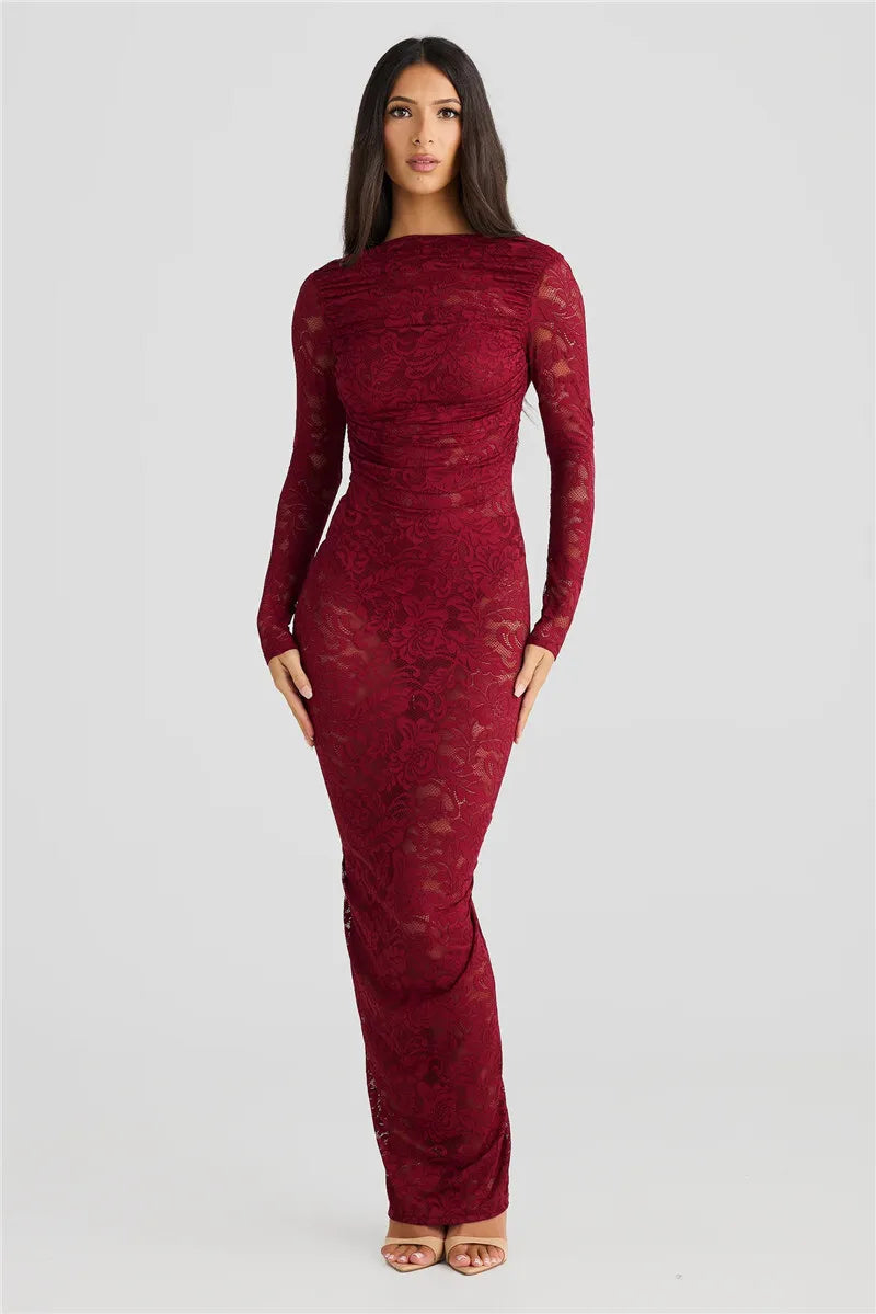 שמלת מקסי תחרה שקופה גב פתוח - קורליין