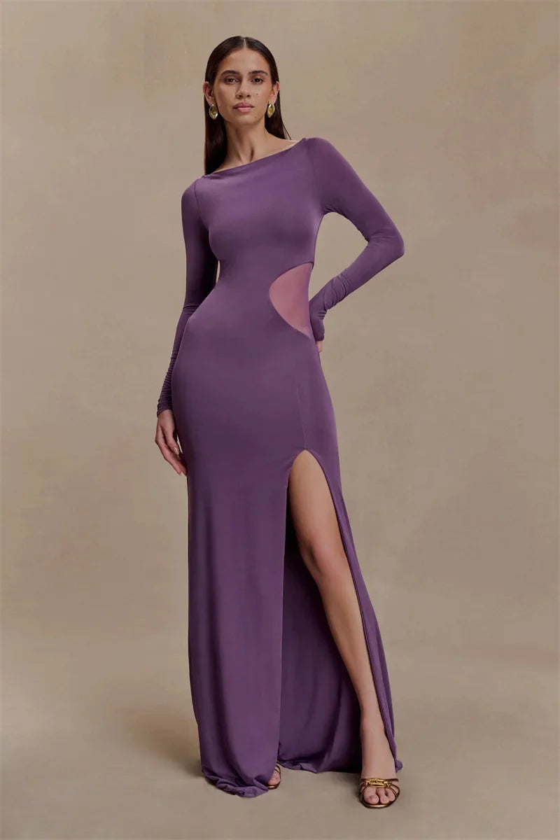 Maxi dress with slit and mesh design - ALONA