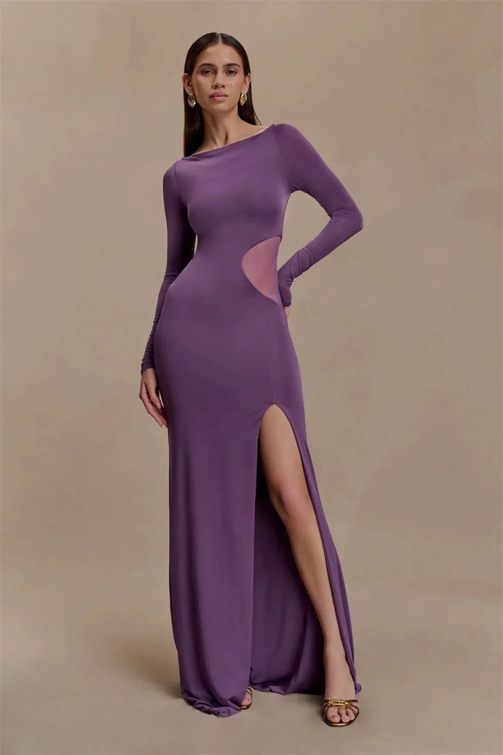 Maxi dress with slit and mesh design - ALONA