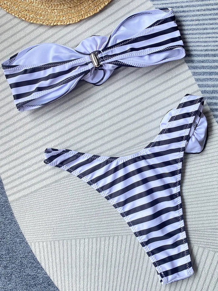 Strapless bra bikini swimsuit with floral appliques - Flora