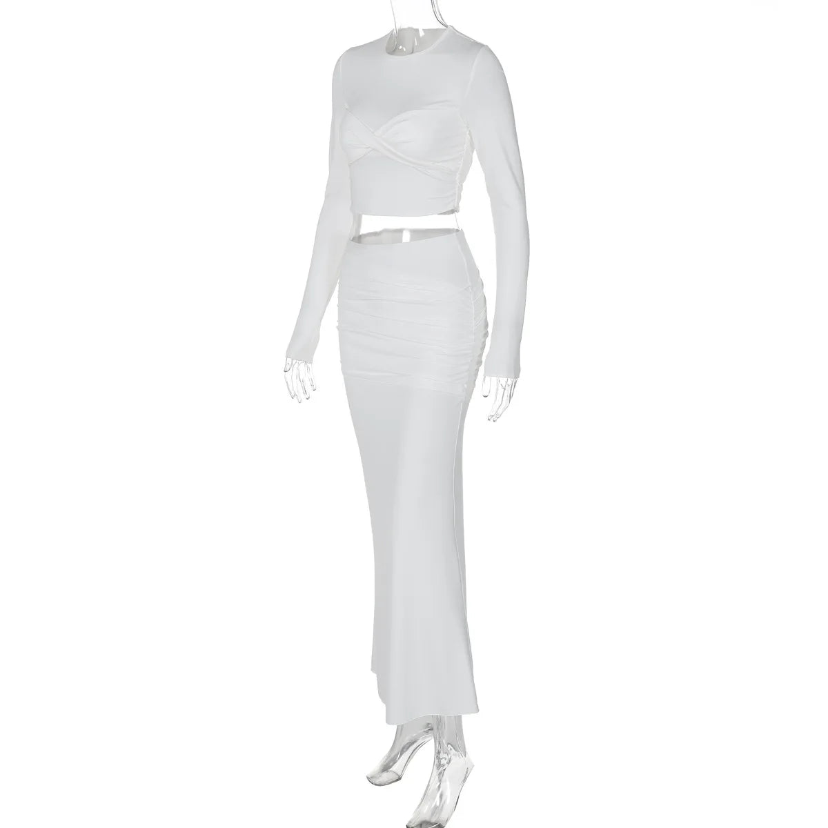 סט שני חלקים בעיצוב כיווצים חולצת טופ וחצאית מקסי - יהל