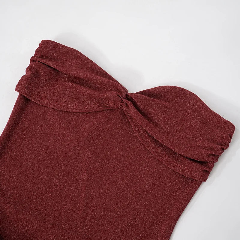 שמלת מקסי סטרפלס נצנצים בעיצוב כיווצים - Harlee