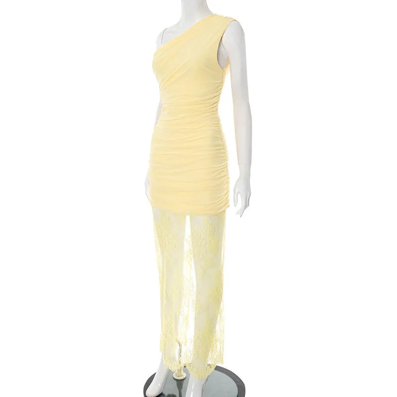 שמלת מקסי כיווצים בעיצוב תחרה - אמריז'ה