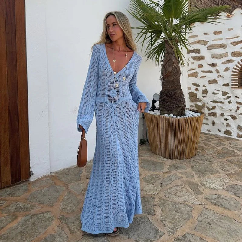 שמלת מקסי חוף סרוגה בעיטור פרח - Beatrice