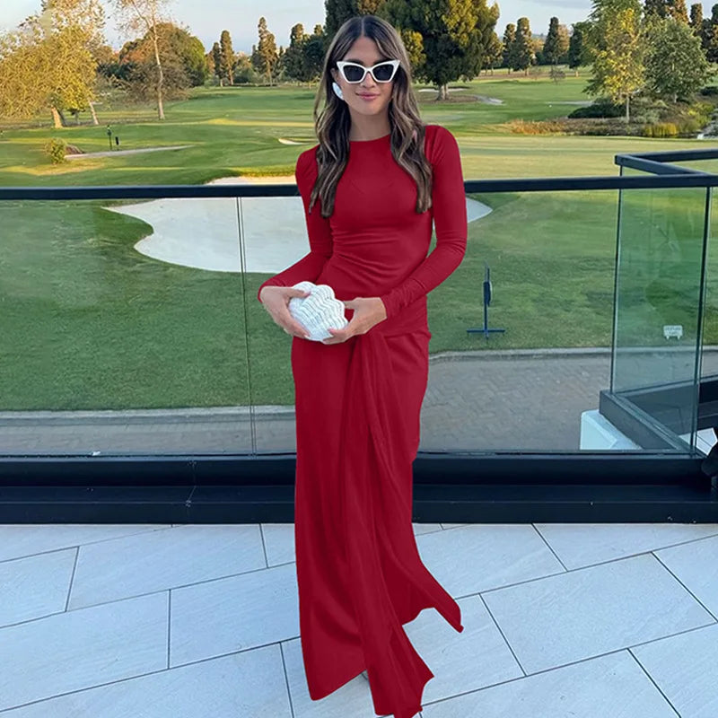 שמלת מקסי צנועה בעיצוב קשירה - מייפל