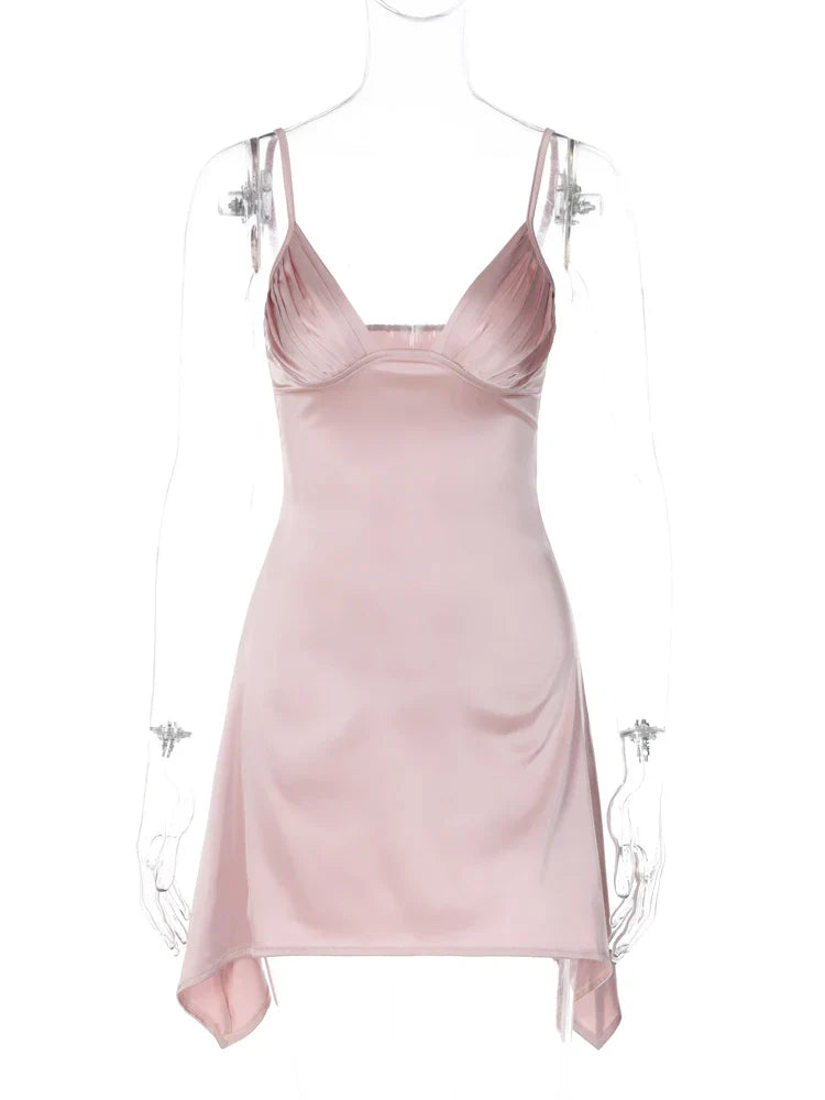 שמלת מיני סאטן בעיצוב אסימטרי כיווצים בחזה - שון