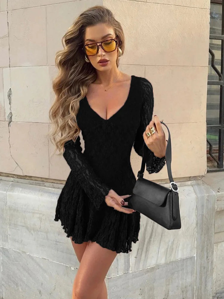 שמלת מיני תחרה מלמלה - גלינה