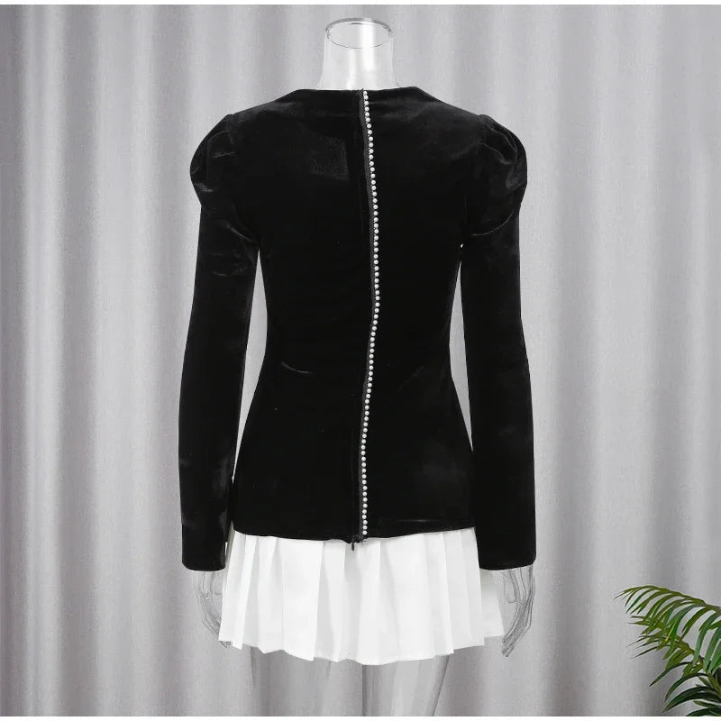 שמלת מיני קטיפה בעיצוב חצאית קיפולים - Ophelia