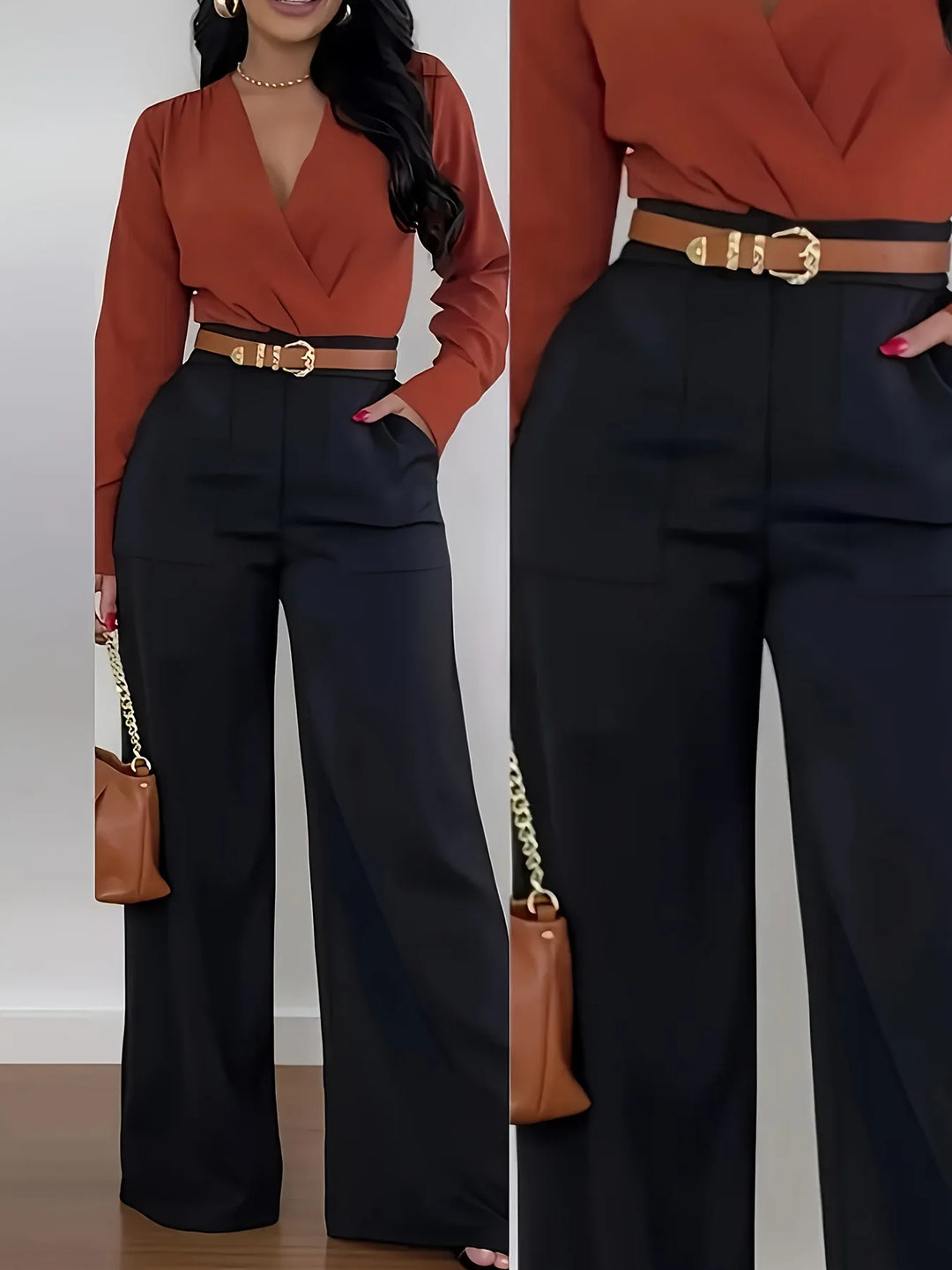 High-waisted wide-leg pants, tailored style 