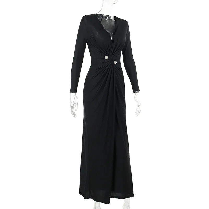 שמלת ערב מקסי מעטפת שסע עמוק בעיטור פנינים - סימונה