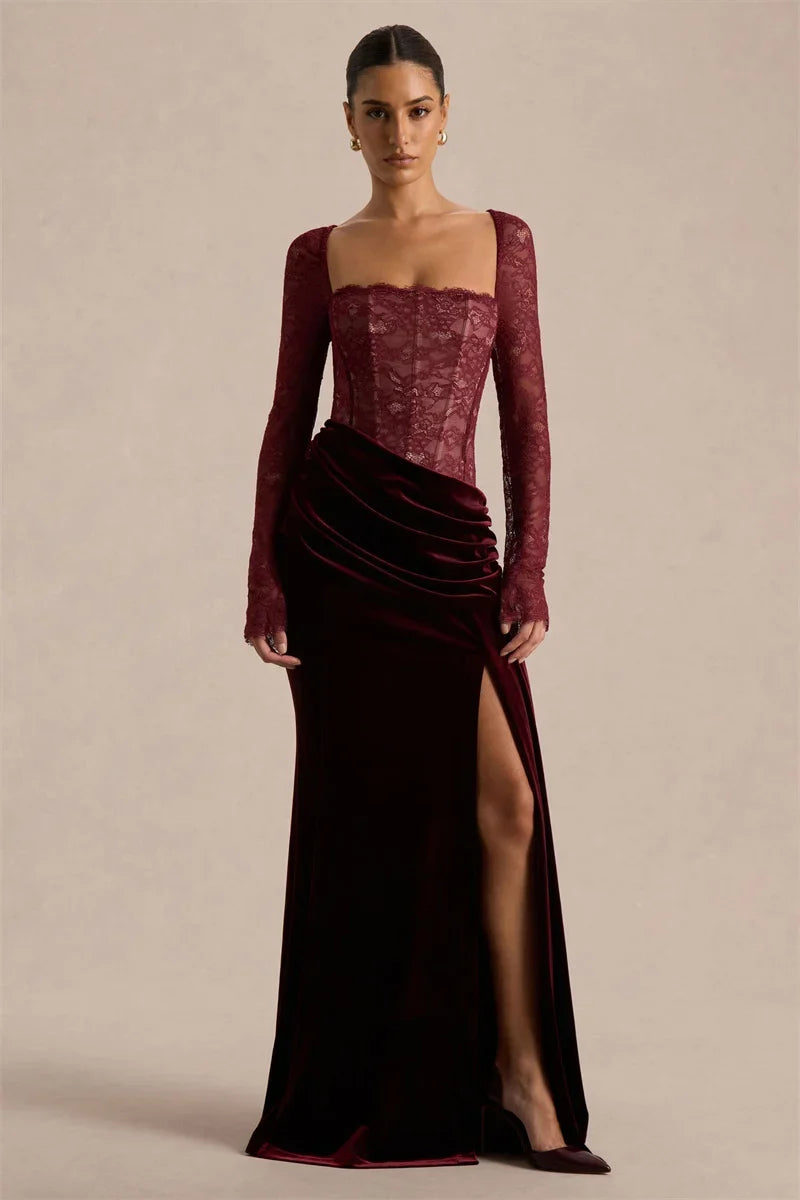 Velvet maxi dress with a lace corset design - CORI