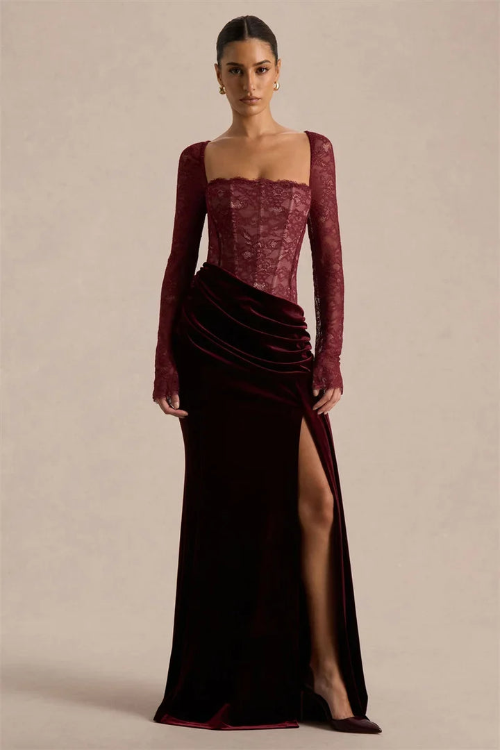 Velvet maxi dress with a lace corset design - CORI