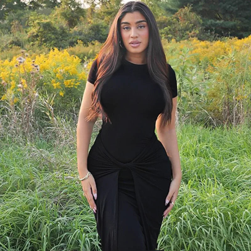 שמלת מקסי כיווצים בעיצוב קרוס - שיילה