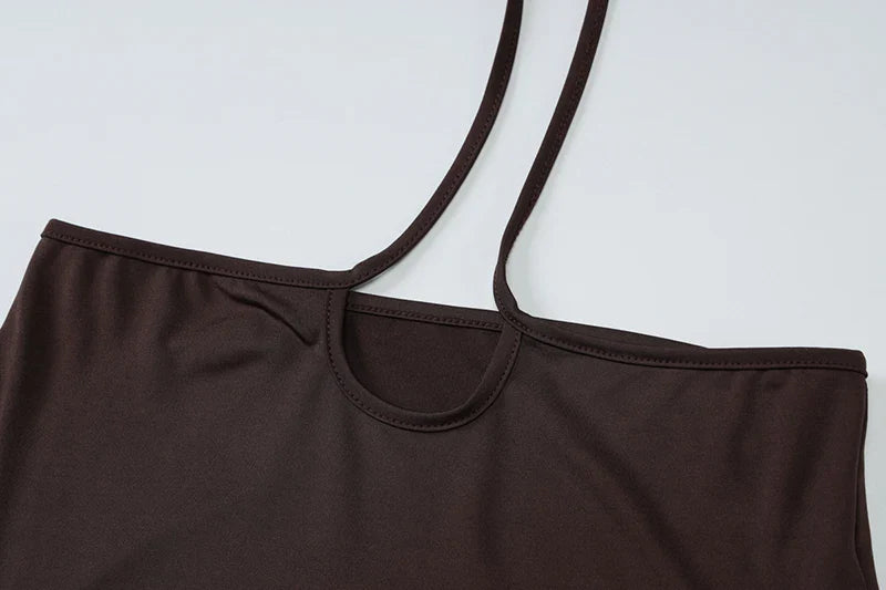 סט שני חלקים חולצת טופ בעיצוב קרוס גולף וחצאית מקסי בעיצוב קרוס בבטן - מורנה