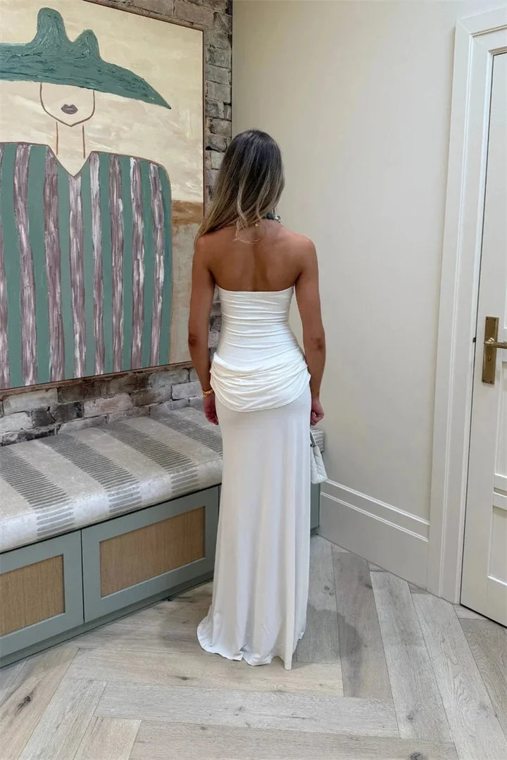 Strapless maxi dress with a slit and pleated design - Tayera