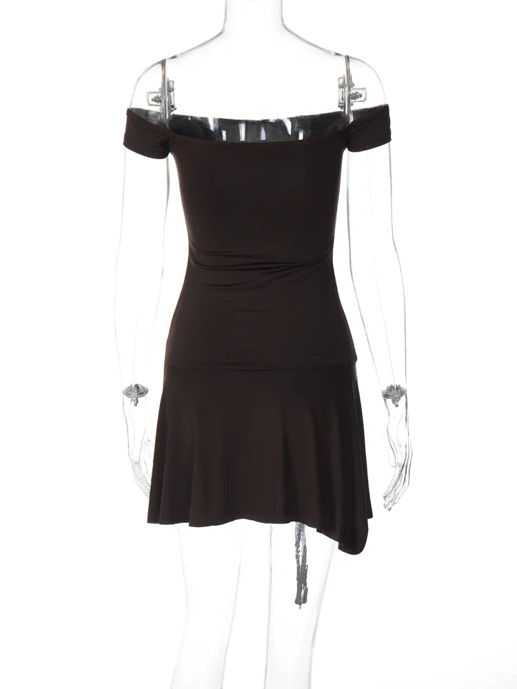 שמלת מיני בעיטור חגורת מותן כתפיים חשופות - Antonella