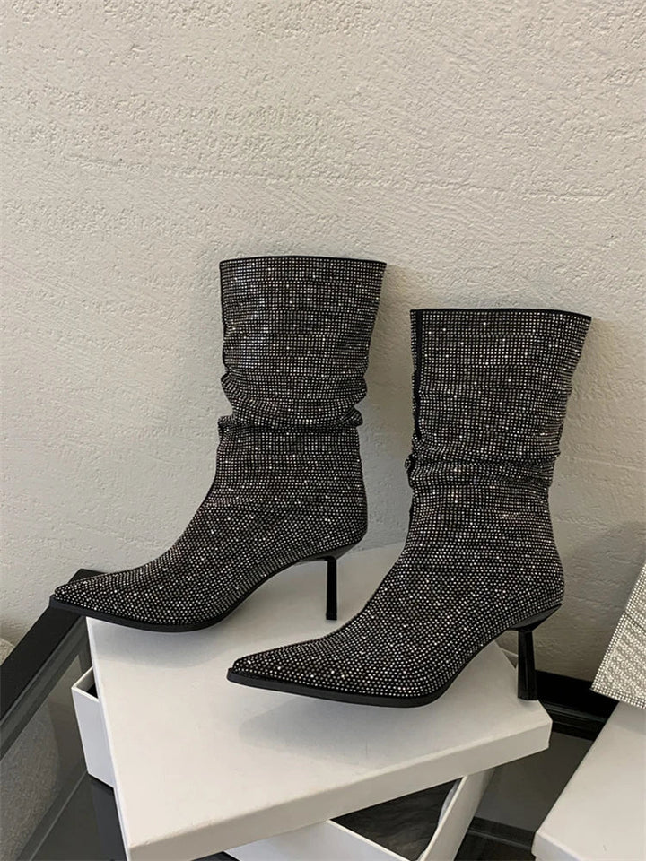Pointed-heel boots with glittering rhinestones - Blakely