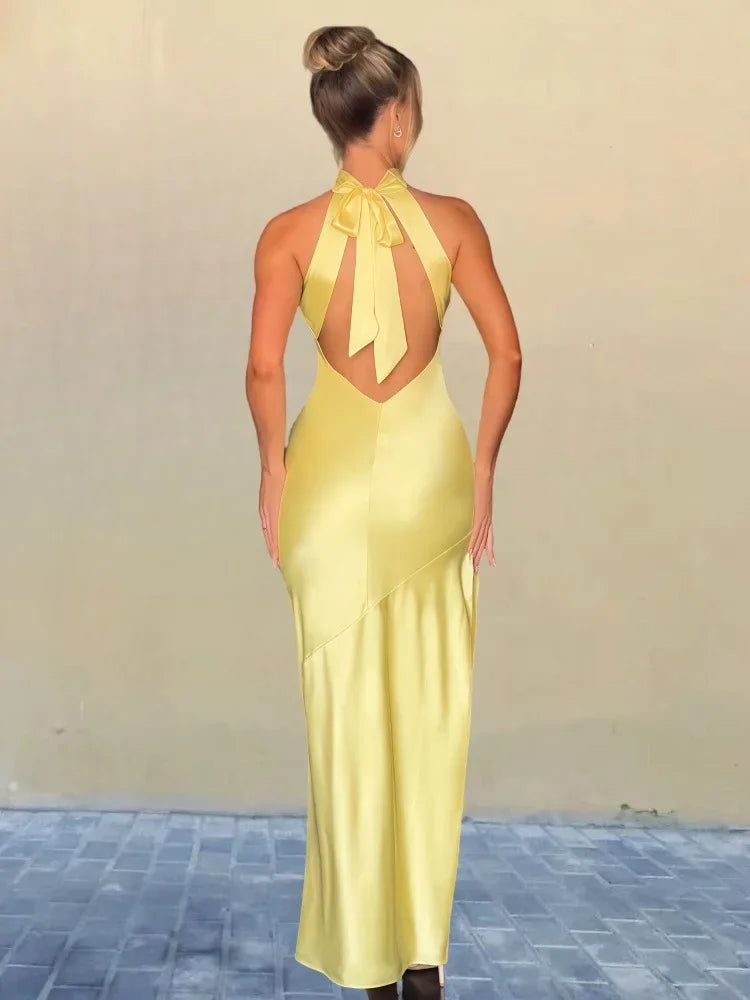 שמלת סאטן מקסי קולר בעיטור שסע - אמארי