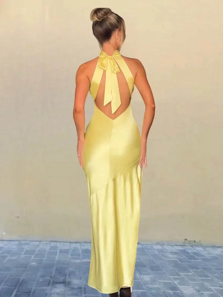 Satin maxi dress with slit - Amari 