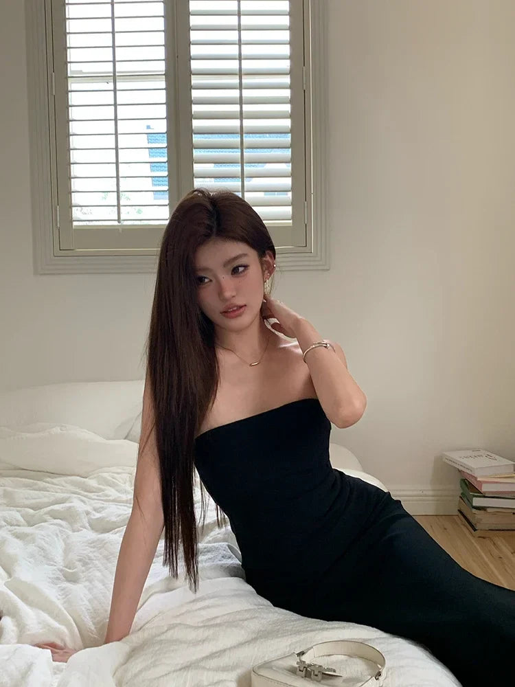 שמלת מידי סטרפלס אלגנטית בעיטור שסע - קורל