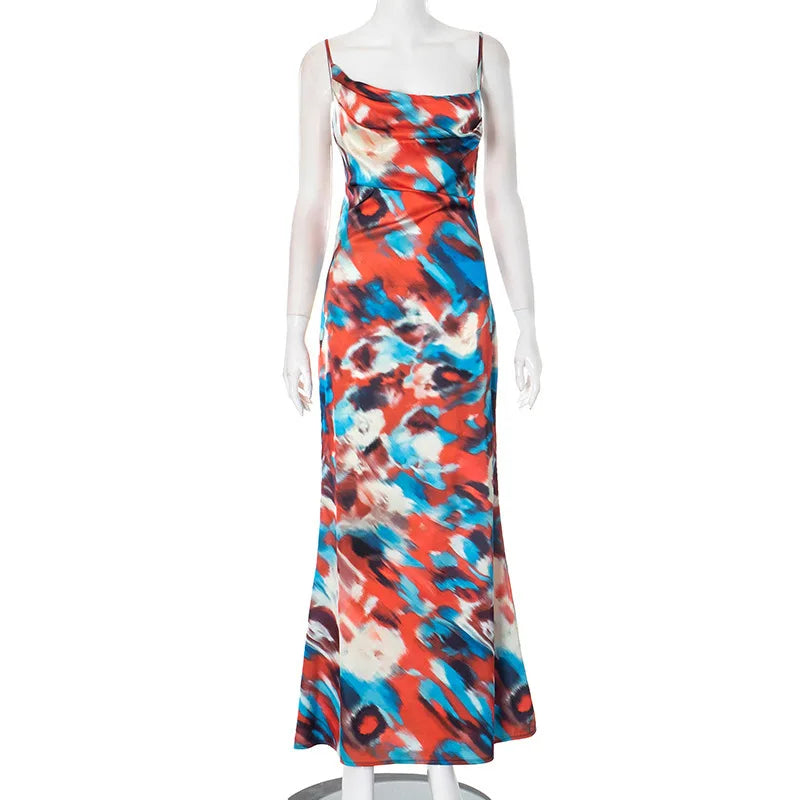 שמלת מקסי סאטן בעיצוב צבעוני - Skylar